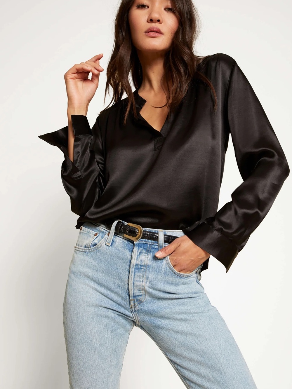 Nation LTD Ella Top Black 100% Rayon Long Sleeve Blouse NWT Size M